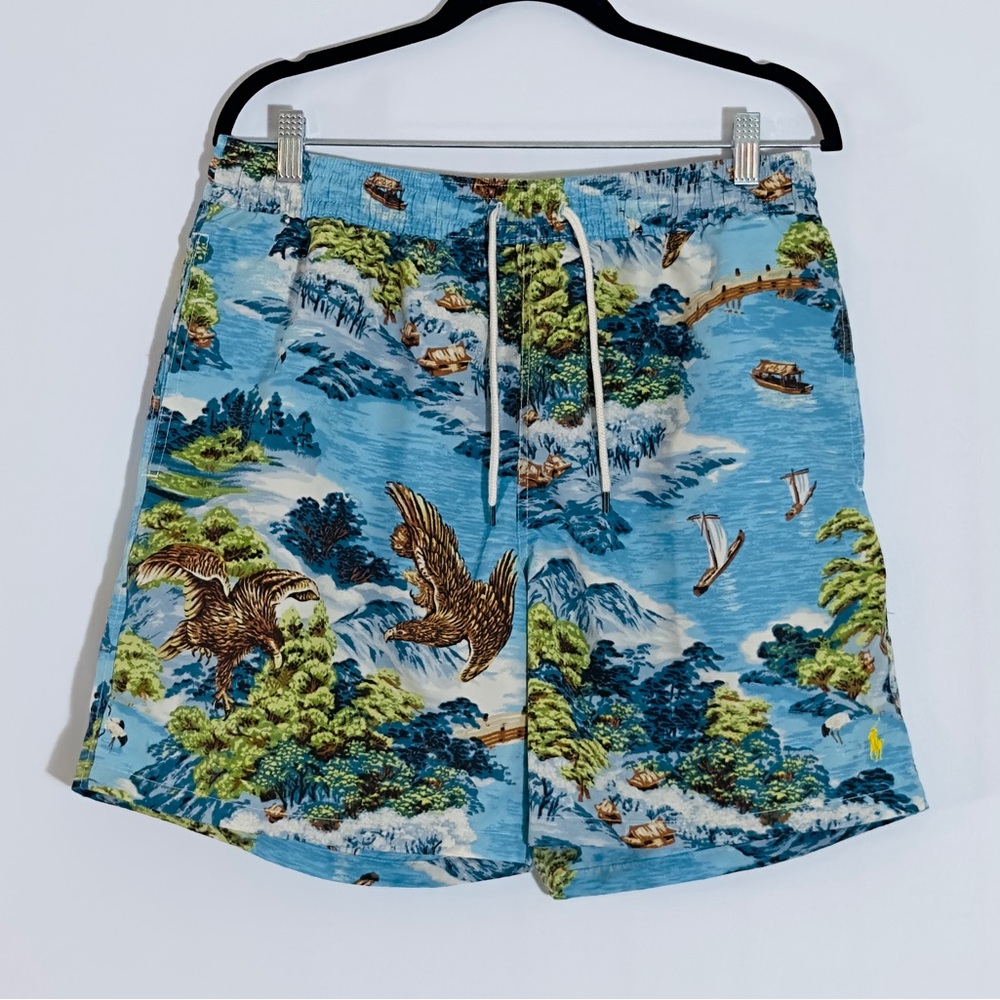 Vintage Polo Ralph Lauren Scenic Blue‎ Swim Shorts Trunks XL Board Shorts